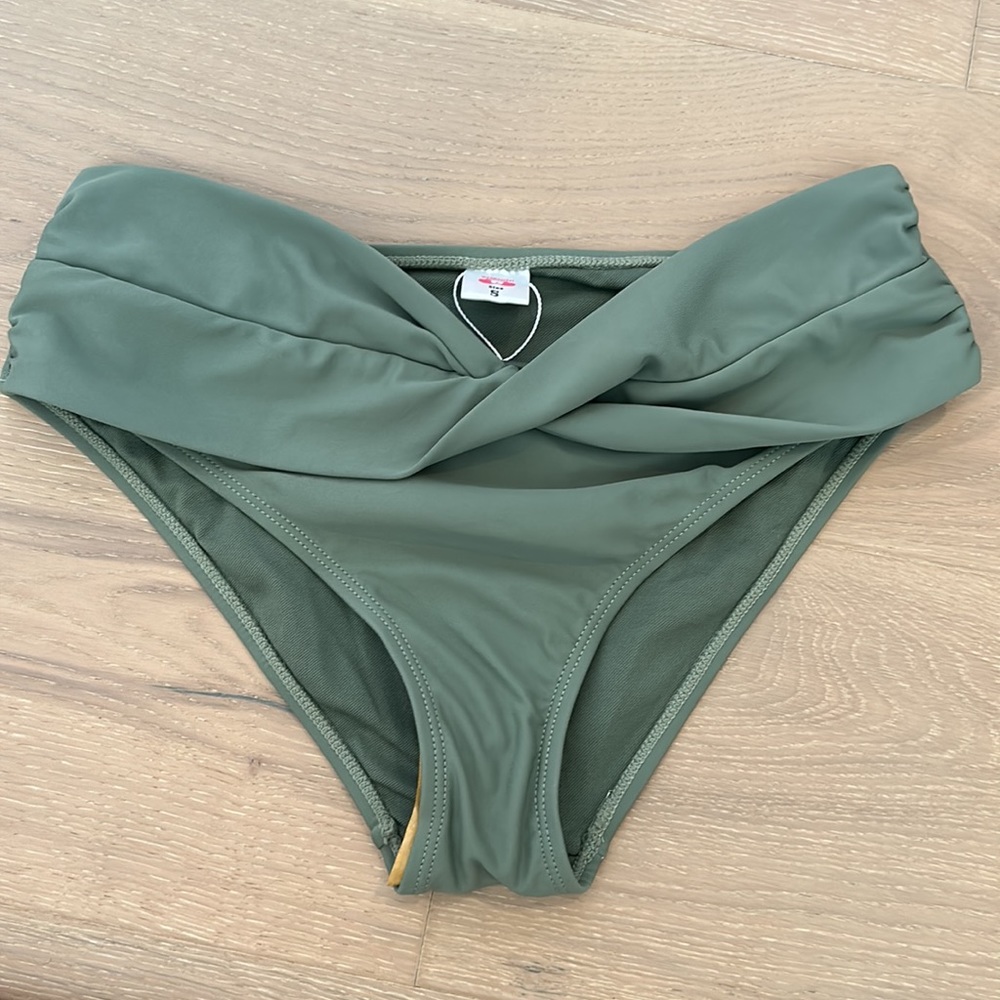 Green crossover bathing suit bottoms